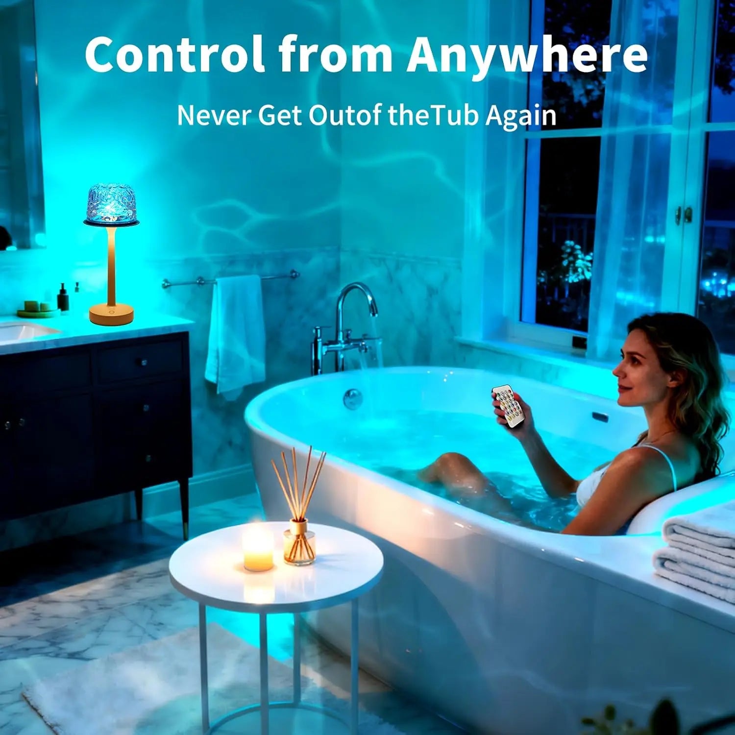 Waterproof LED Shower Lamp Ocean Wave Projector Touch & Remote Control