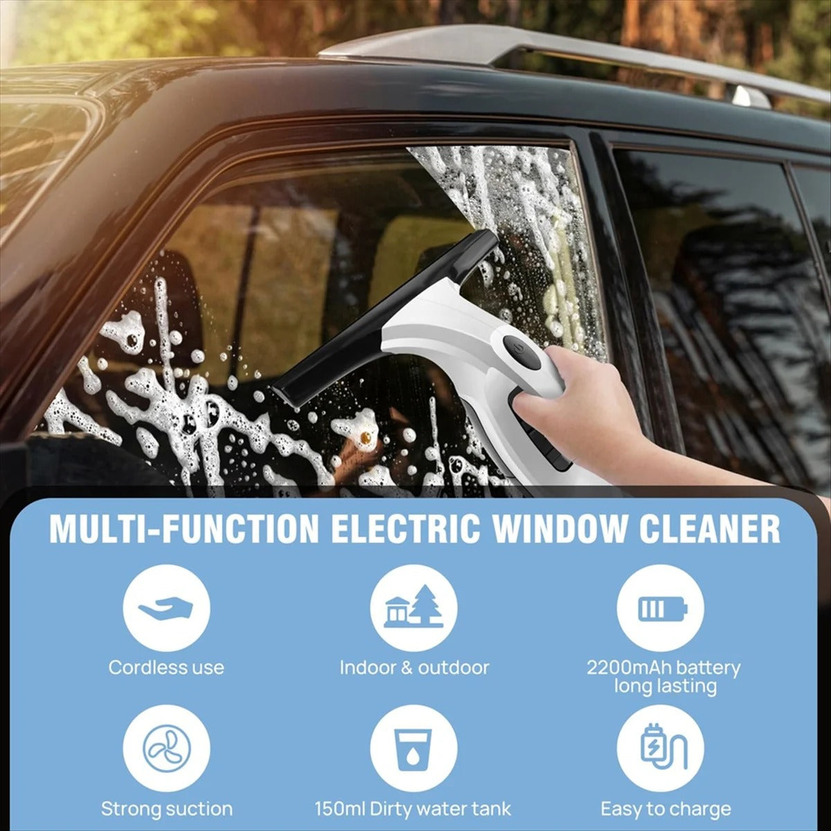 Cordless Rechargeable Window Vacuum Cleaner with Squeegee 150ml Water Tank