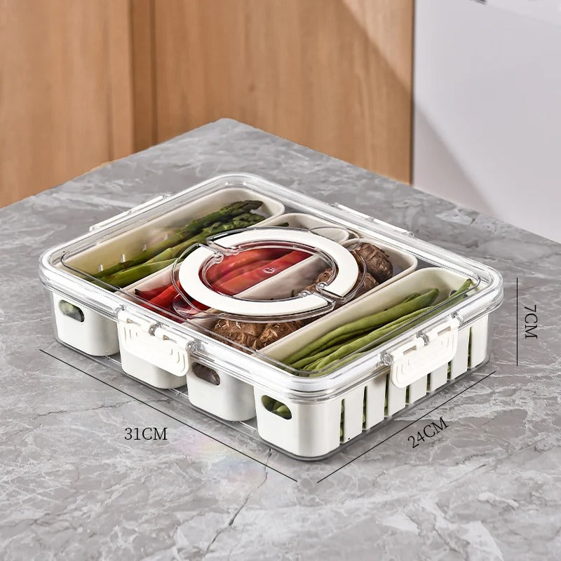 4 Grids Divided  Refrigerator Storage Box With Lid And Handle