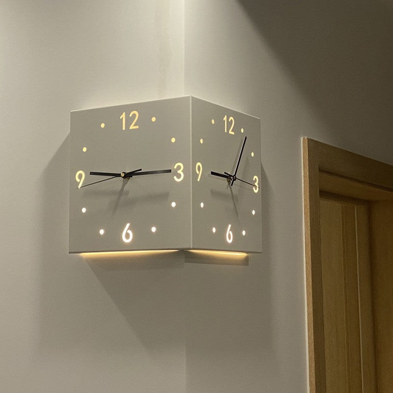 Limited Edition Sensor LED Time Wall Double Corner Clock White Metal 27 x 27 x 27 cm