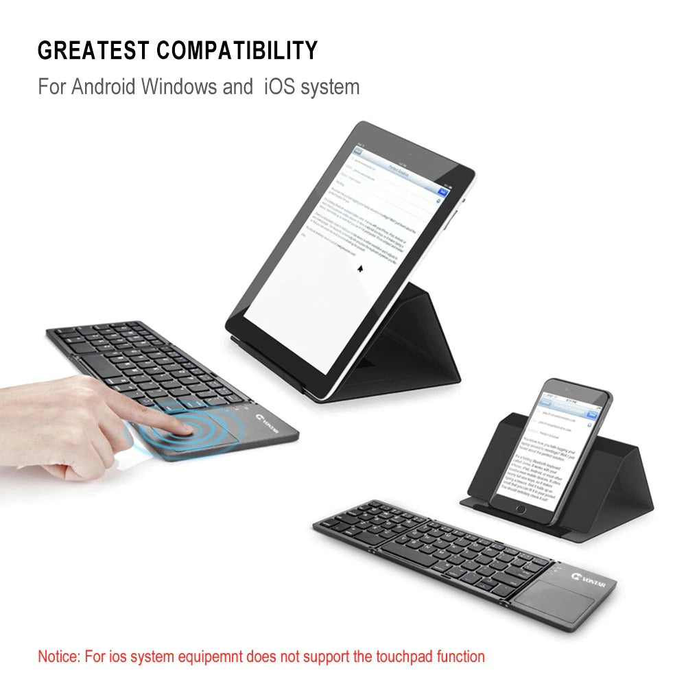 Portable Folding BT English Keyboard Wireless Rechargeable Foldable Touchpad for IOS Android Windows ipad Tablet