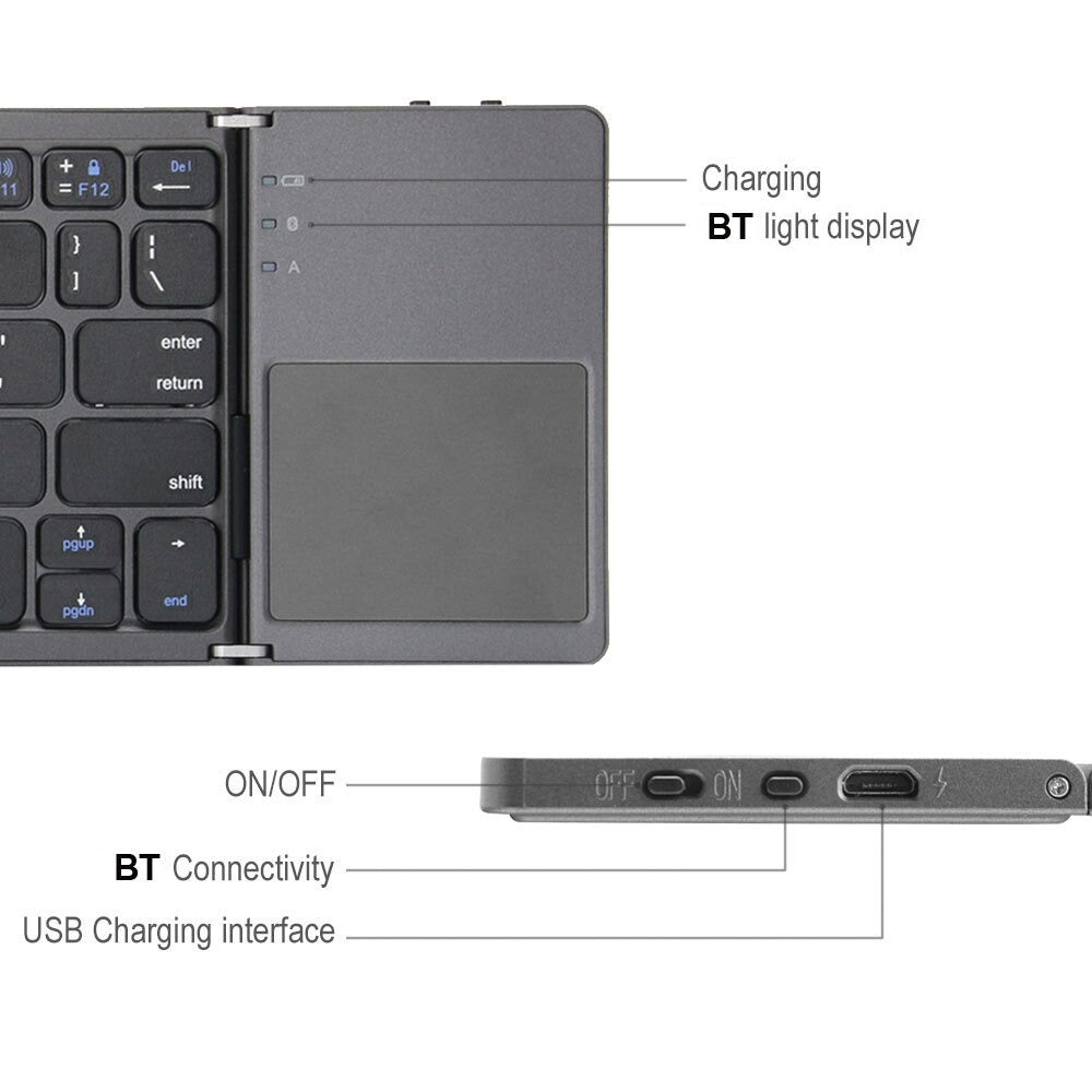 Portable Folding BT English Keyboard Wireless Rechargeable Foldable Touchpad for IOS Android Windows ipad Tablet