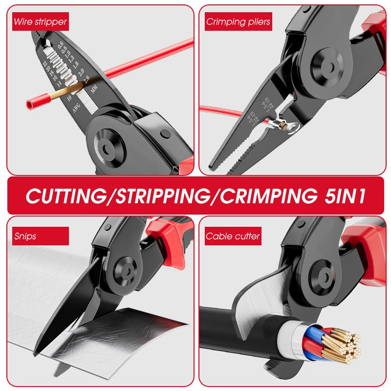 Multifunctional 5 In 1 Pliers Replaceable Head Wire Stripper Diagonal